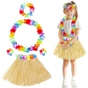 Yetişkin Çocuk Hawaii Parti Seti - 40 cm Naturel Etek + Çiçek Aksesuarlar (5 Parça)