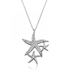 ​925 Ayar Gümüş Beyaz Deniz Yıldızları Kolye