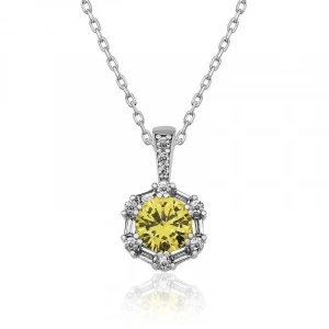 ​925 Ayar Gümüş Buğday Sarısı Baget Taşlı Kadın Gümüş Kolye