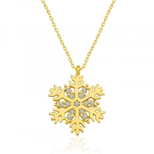 ​925 Ayar Gümüş Gold Kar Tanesi Kadın Gümüş Kolye