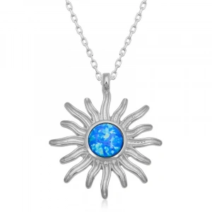 ​925 Ayar Gümüş Mavi Opal Taşlı Güneş Kadın Gümüş Kolye