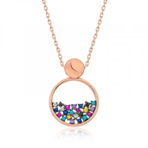 ​925 Ayar Gümüş Rose Mix Taşlı Çiğ Damlası Kadın Gümüş Kolye