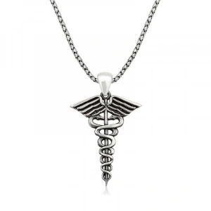 ​925 Ayar Gümüş Tıp Sembolü Kadüse Erkek Kolye