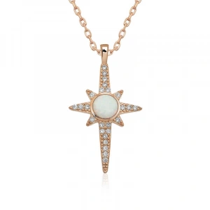 ​Gümüş Beyaz Opal Taşlı Kuzey Yıldızı Kolye