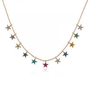 ​Gümüş Rose Renkli Yıldızlar Bayan Kolye