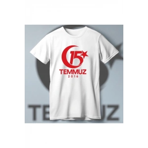 MDB 15 Temmuza Özel Tasarım 2016 Baskılı Tshirt  Beyaz