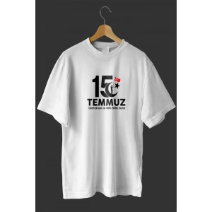 MDB 15 Temmuza Özel Tasarım Baskılı Tshirt  Beyaz