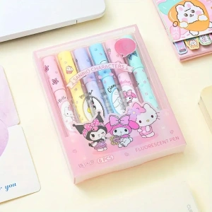 MDB 6lı Fosforlu Kalem Seti - Sanrio Karakterleri, Kuromi, Hello Kitty