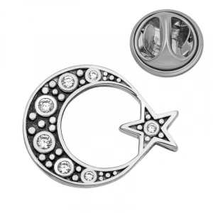 925 Ayar Gümüş Ay Yıldız Rozet