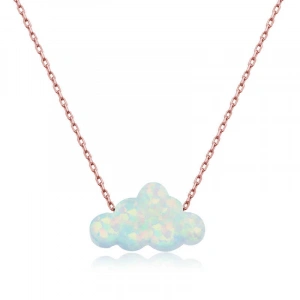 925 Ayar Gümüş Beyaz Opal Taş Bulut Kadın Gümüş Kolye