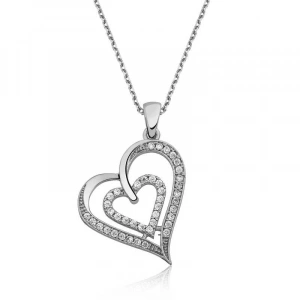 925 Ayar Gümüş Birleşmiş Kalpler Kadın Gümüş Kolye