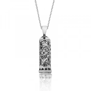 925 Ayar Gümüş Çiçek Cevşen Dualı Silindir Gümüş Kolye