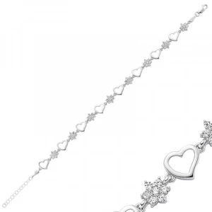 925 Ayar Gümüş Çiçek Kalp Bileklik