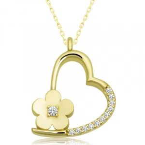 925 Ayar Gümüş Çiçekli Kalp Kadın Gümüş Kolye