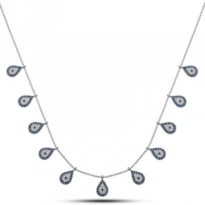 925 Ayar Gümüş Damla Nazarlı Şans Kadın Gümüş Kolye