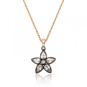 925 Ayar Gümüş Elmas Montür Çiçek Kadın Gümüş Kolye