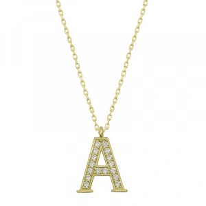 925 Ayar Gümüş Gold A Harfi Kadın Gümüş Kolye