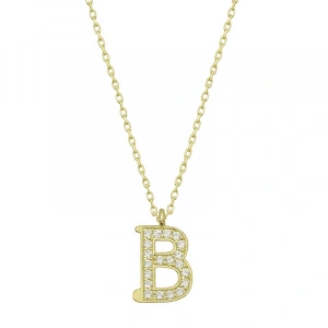 925 Ayar Gümüş Gold B Harfi Kadın Gümüş Kolye