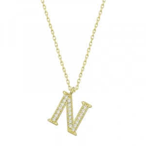 925 Ayar Gümüş Gold N Harfi Kadın Gümüş Kolye