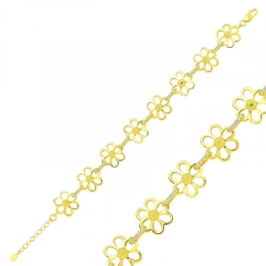 925 Ayar Gümüş Gold Sarı Papatya Bileklik