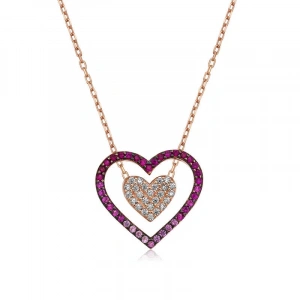 925 Ayar Gümüş İki Kalp Kadın Gümüş Kolye