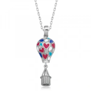 925 Ayar Gümüş Kalpli Kapadokya Balon Kadın Gümüş Kolye