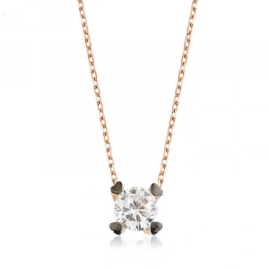 925 Ayar Gümüş Kalpli Tek Taş Kadın Gümüş Kolye