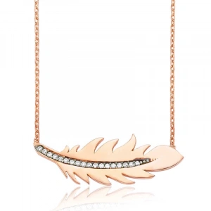 925 Ayar Gümüş Kuş Tüyü Kolye