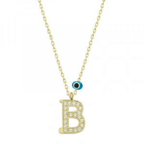925 Ayar Gümüş Nazar B Harfi Kadın Gümüş Kolye