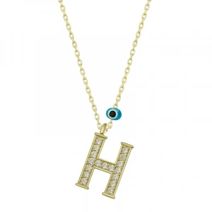 925 Ayar Gümüş Nazar Gold H Harfi Kadın Gümüş Kolye