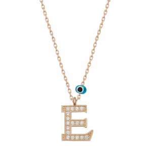 925 Ayar Gümüş Nazar Rose E Harfi Kadın Gümüş Kolye