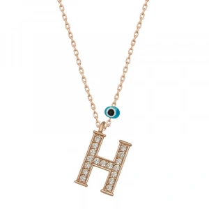 925 Ayar Gümüş Nazar Rose H Harfi Kadın Gümüş Kolye