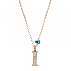 925 Ayar Gümüş Nazar Rose İ Harfi Kadın Gümüş Kolye