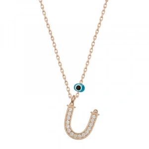 925 Ayar Gümüş Nazar Rose Ü Harfi Kadın Gümüş Kolye