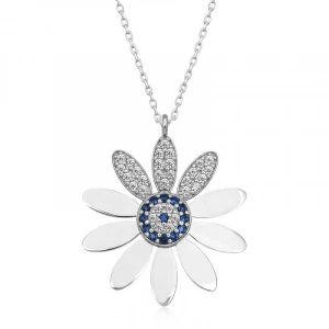 925 Ayar Gümüş Nazarlı Papatya Kadın Gümüş Kolye