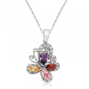 925 Ayar Gümüş Renkli Kelebek Kadın Gümüş Kolye