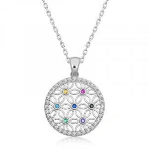 925 Ayar Gümüş Renkli Taşlı Yaşam Çiçeği Kadın Gümüş Kolye