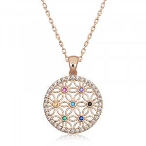 925 Ayar Gümüş Renkli Taşlı Yaşam Çiçeği Kadın Gümüş Kolye