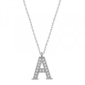 925 Ayar Gümüş Rodyum Kaplama A Harfi Kadın Gümüş Kolye