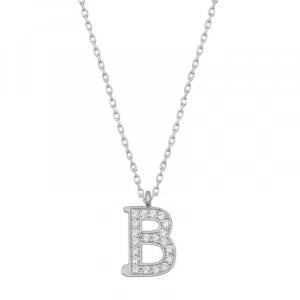 925 Ayar Gümüş Rodyum Kaplama B Harfi Kadın Gümüş Kolye