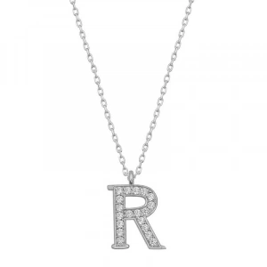 925 Ayar Gümüş Rodyum Kaplama R Harfi Kadın Gümüş Kolye