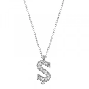 925 Ayar Gümüş Rodyum Kaplama Ş Harfi Kadın Gümüş Kolye