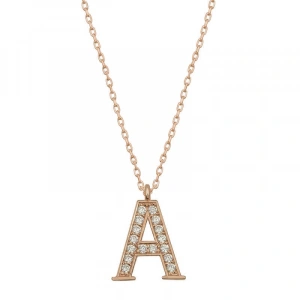 925 Ayar Gümüş Rose A Harfi Kadın Gümüş Kolye