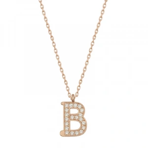 925 Ayar Gümüş Rose B Harfi Kadın Gümüş Kolye