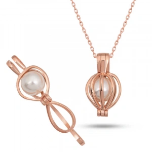 925 Ayar Gümüş Rose Beyaz İncili Kadın Kolye