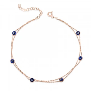 925 Ayar Gümüş Rose Çift Zincirli Nazar Halhal