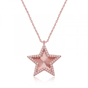 925 Ayar Gümüş Rose Fırfır Desenli Yıldız Kadın Kolye