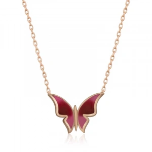 925 Ayar Gümüş Rose Minimal Kelebek Kadın Gümüş Kolye