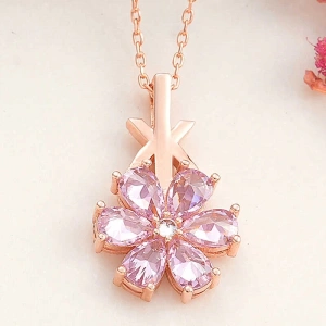 925 Ayar Gümüş Rose Pembe Sevgi Çiçeği Kadın Kolye