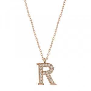 925 Ayar Gümüş Rose R Harfi Kadın Gümüş Kolye